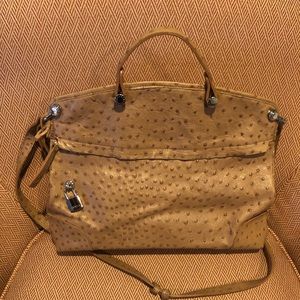 Furla My Piper Large Ostrich Leather Tan Tote Bag